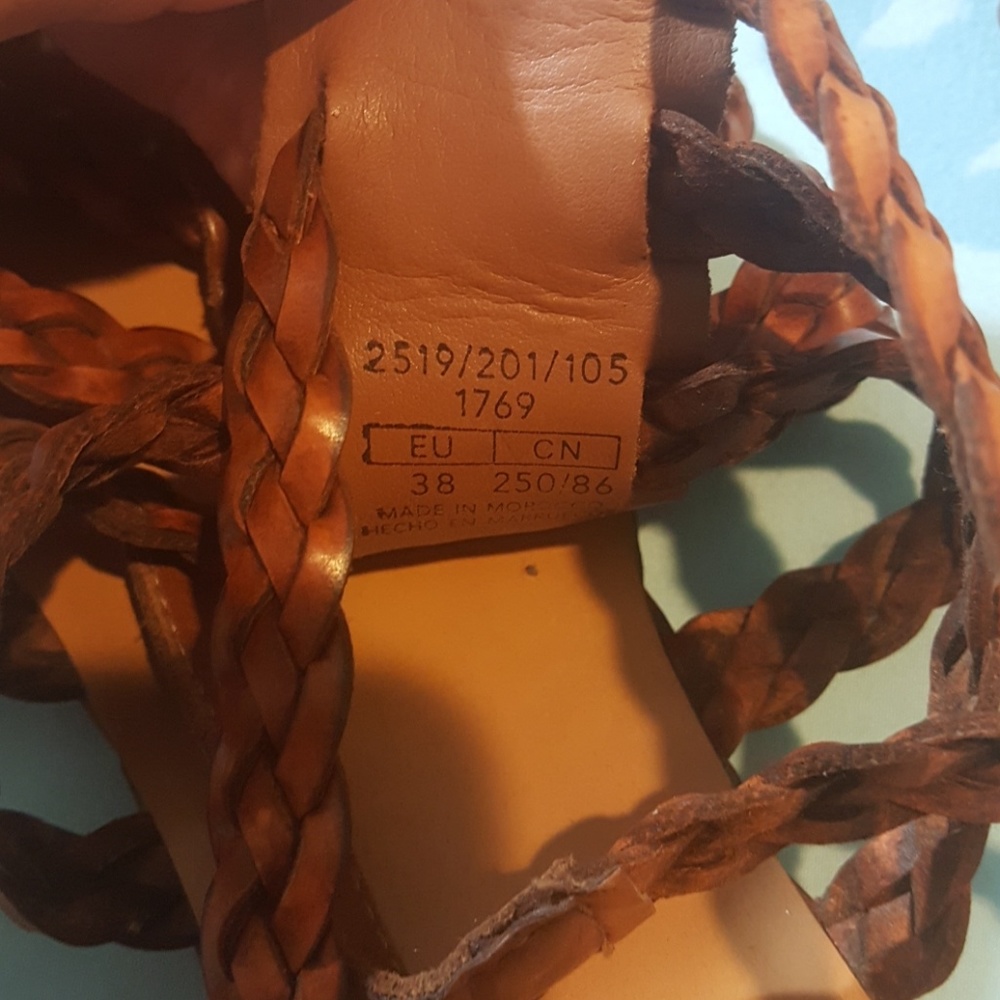 Zara Basic Brown Braided Mini Wedge Gladiator 38 - image 7
